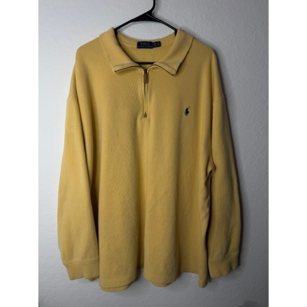 Polo Ralph Lauren Mens 2XB Yellow Quarter Zip Pullover Ribbed Cotton Sweater